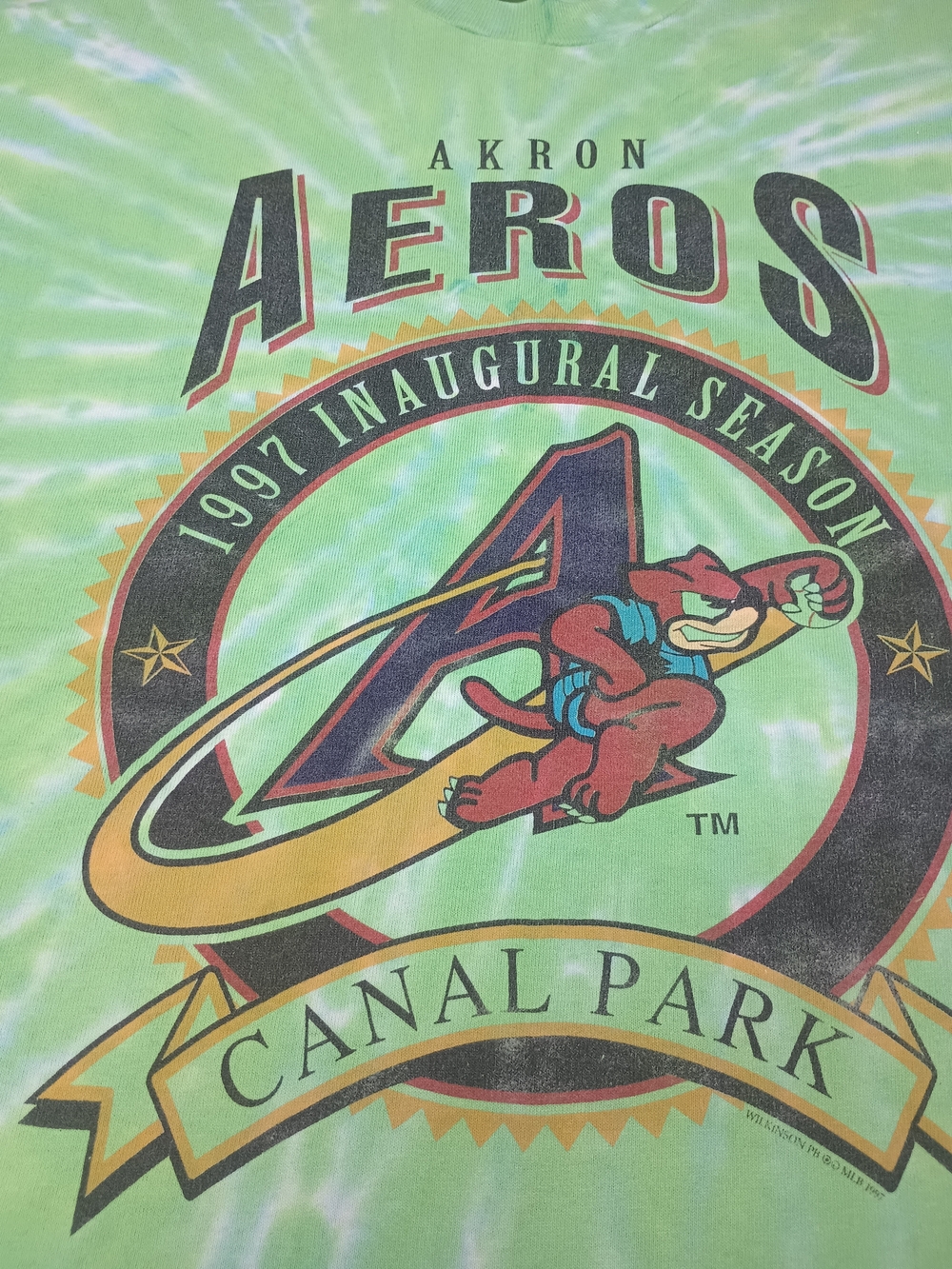 Vintage Single Stitch Tye Dye Akron Aeros T Shirt MIIB 1997 Size L Minor League